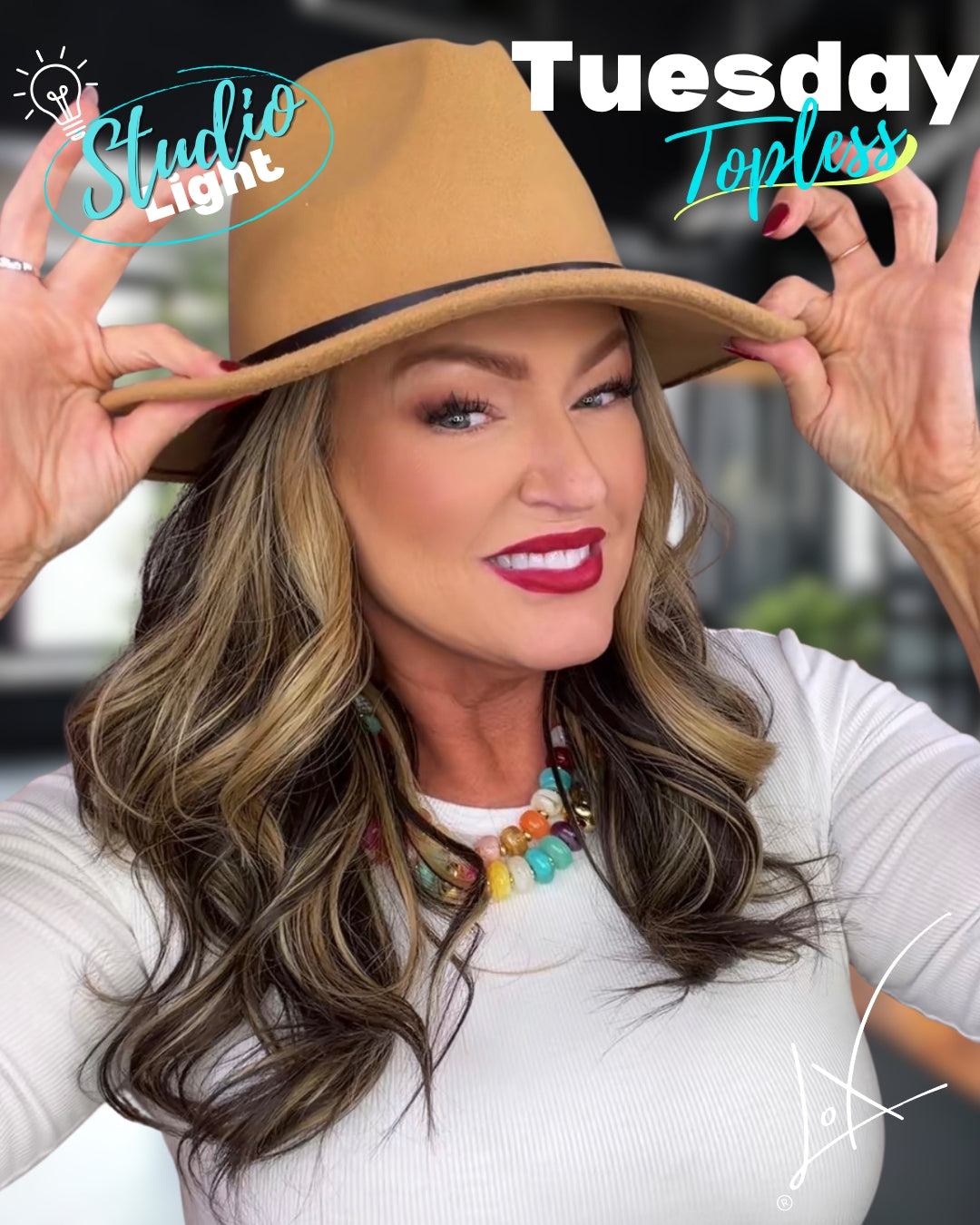 *Topless Tuesday Safari Sunset Brunette (Hat Wig)